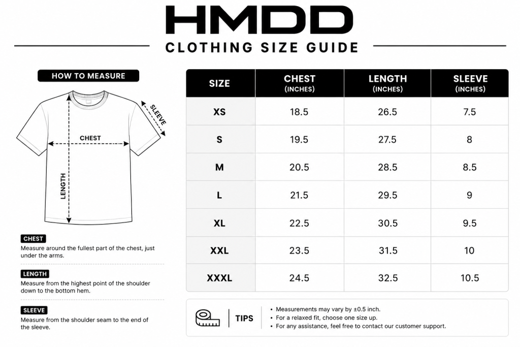 HMDD Clothing Size Guide